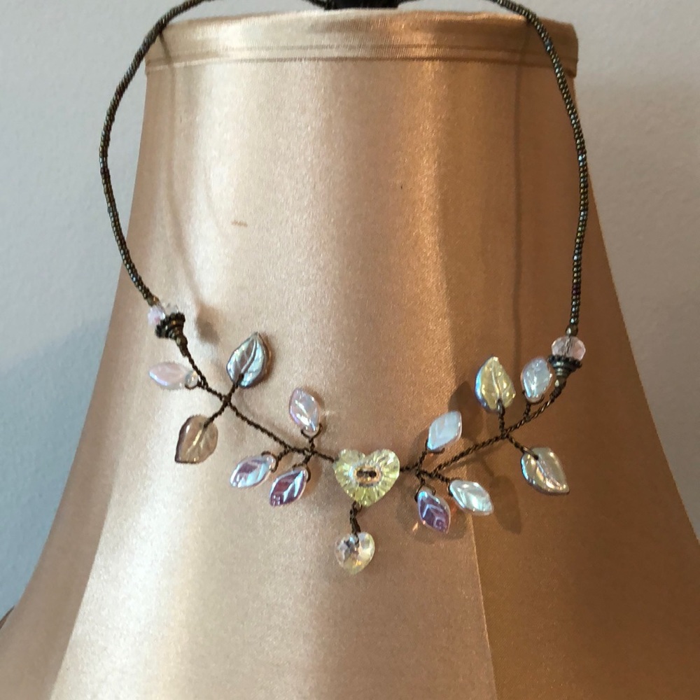 Handcrafted pearl and crystal necklace.